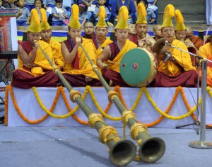 Buddhist monks observe silence in memory of the victims of the recent earthquake in Nepal and India, at 'International Buddha Poornima Diwas Celebrations 2015’ in New Delhi