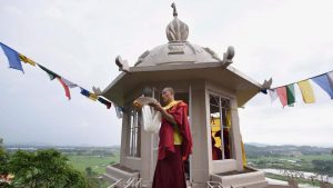 A Buddhist monks offers prayer on the eve of Buddha Purnima at Assam Buddha Vihar, Amingaon in Guwahati.