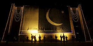 A band performs a national song in Lahore