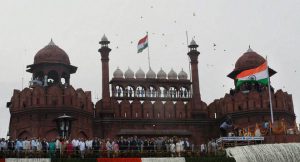 Birds fly as tricolour flatters during the 70th Independence Day function at the historic Red Fort in New Delhi on Monday.