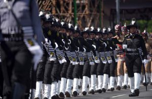 Policewomen take part in a rehearsal for Independence Day celebrations in Chennai on August 12, 2016, ahead of Independence Day on August 15