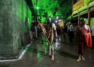 A Sadhu, or Hindu holy man, leaves after taking a dip in a holy pond during the second ‘Shahi Snan’ (grand bath) at ‘Kumbh Mela’, or Pitcher Festival, in Trimbakeshwar on September 13, 2015