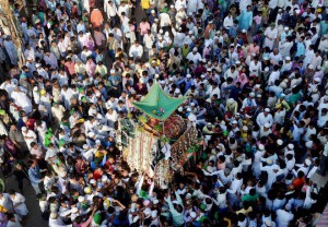 Muslims carry ‘Taziya’ in a Muharram procession in Mirzapur on October 24, 2015