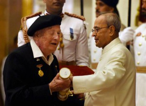 Michael Postel, president of Musee Asiatica (Museum of Asiatic Arts) in Biarritz, France, receives the Padma Shri Award from President Pranab Mukherjee during an investiture ceremony at Rashtrapati Bhawan in New Delhi on March 28, 2016