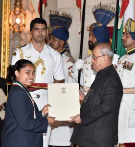 President Pranab Mukherjee presents Rajiv Gandhi Khel Ratna award to Gymnastics Player Dipa Karmakar at the National Sports and Adventure Award 2016 function at Rashtrapati Bhawan in New Delhi on August 29, 2016.