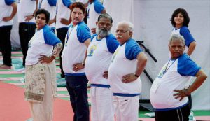 Haryana CM Manoharlal Khattar during the Yoga session on the 2nd International Day of Yoga at the Capitol Complex in Chandigarh