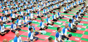 Large number of participants performing Yoga during the 2nd international Day of Yoga, organised at Capitol Complex in Chandigarh