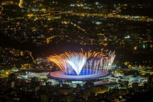 Fireworks are tested for the opening ceremony of the Rio 2016 Olympic Games at the Maracana stadium in Rio de Janeiro, Brazil on August 3, 2016.