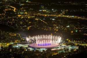 Fireworks are tested for the opening ceremony of the Rio 2016 Olympic Games at the Maracana stadium in Rio de Janeiro, Brazil on August 3, 2016.