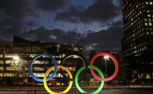 Olympic rings are seen at the entrance of office building ahead of the Rio 2016 Olympic Games, in Sao Paulo, Brazil, on July 19, 2016.