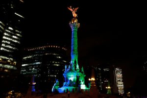 The ‘Angel de la Independencia’ monument is seen lit in the colours of Brazils flag in homage to 2016 Rio Olympics, in Mexico City, Mexico, on August 4, 2016. The 31st Summer Olympics starts on August 5 in Rio, Brazil.