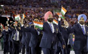 Athletes from India enter the stadium in Maracana, Rio de Janeiro, Brazil