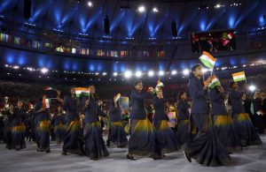 Athletes from India enter the stadium in Maracana, Rio de Janeiro, Brazil