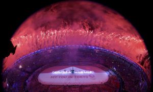 Fireworks explode during the closing ceremony of the Rio 2016 Olympic Games at the Maracana stadium in Rio de Janeiro on August 21, 2016