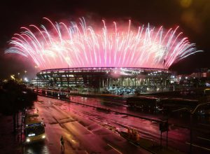 Fireworks explode during the closing ceremony of the Rio 2016 Olympic Games at the Maracana stadium in Rio de Janeiro on August 21, 2016