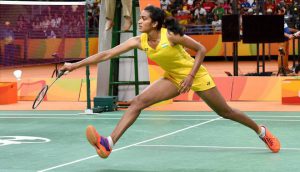 India’s Pusarla V Sindhu returns against Spain’s Carolina during their women’s singles Gold Medal badminton match at the Riocentro stadium in Rio de Janeiro on August 19, 2016, for the Rio 2016 Olympic Games. World No 1 Marin beat Sindhu 19-21, 21-12, 21-15 to win gold.