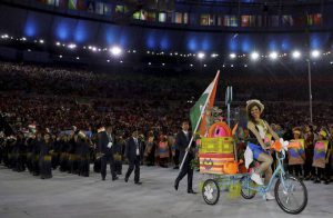 Team India arrives during the opening ceremony for the 2016 Summer Olympics in Rio de Janeiro, Brazil on August 5, 2016.