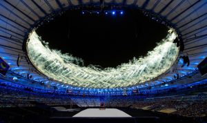 Fireworks around the roof of the Maracana Stadium during the Opening Ceremony of the Rio 2016 Paralympic Games at the Maracana Stadium in Rio de Janeiro, Brazil, on September 7, 2016.