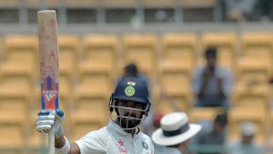 India cricket team’s second innings was giving a solid start by opener KL Rahul , who scored a half century (51 runs) during Day 3 of the second Test at M Chinnaswamy Stadium in Bangalore