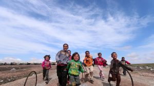 Internally displaced children who fled Raqqa city play in a camp in Ain Issa, Raqqa Governorate, Syria.