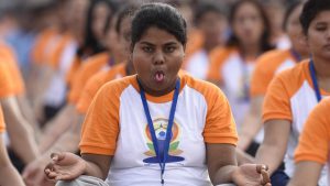 Several thousands take part in the Final dress rehearsal for the International Yoga Day programme at Ramabi Ambedkar Maidan in Lucknow, Uttar Pradesh, on June 19, 2017.