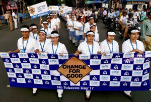 Volunteers march for Tobacco-free society in Kolkata on Tuesday on the eve of 'World No Tobacco day'.