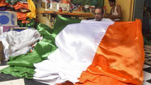 A massive 500 meter long Indian national flag is folded into reams ahead of Independence day celebrations at a workshop in Old Delhi's Sadar Bazar. This piece in particular is headed for the Rajouri Garden area in Delhi where it shall be hoisted on Tuesday, August 15, 2017.