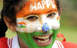 Students of Scholar filed Public School with their faces painted with tricolor celebrating the 72nd Independence Day in Patiala