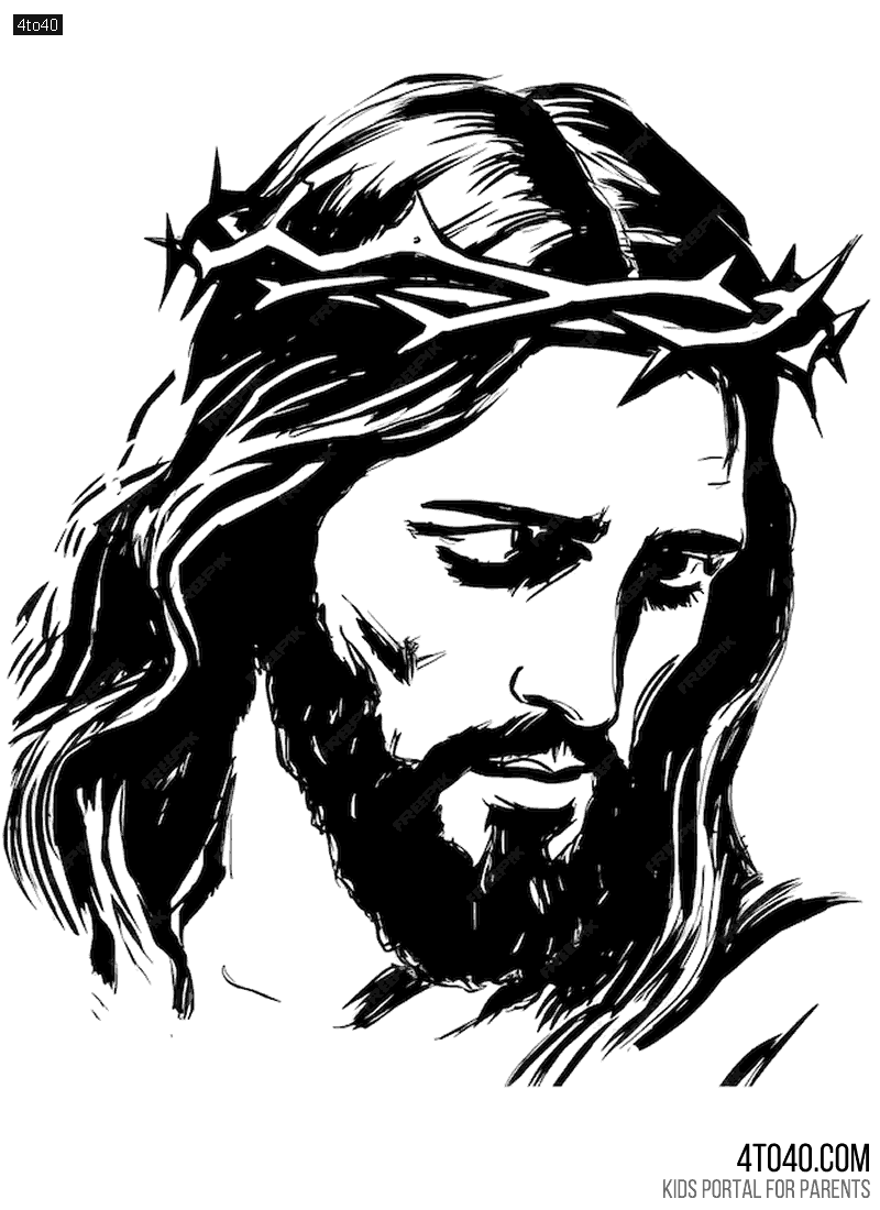 Black and white image of Jesus Christ for coloring