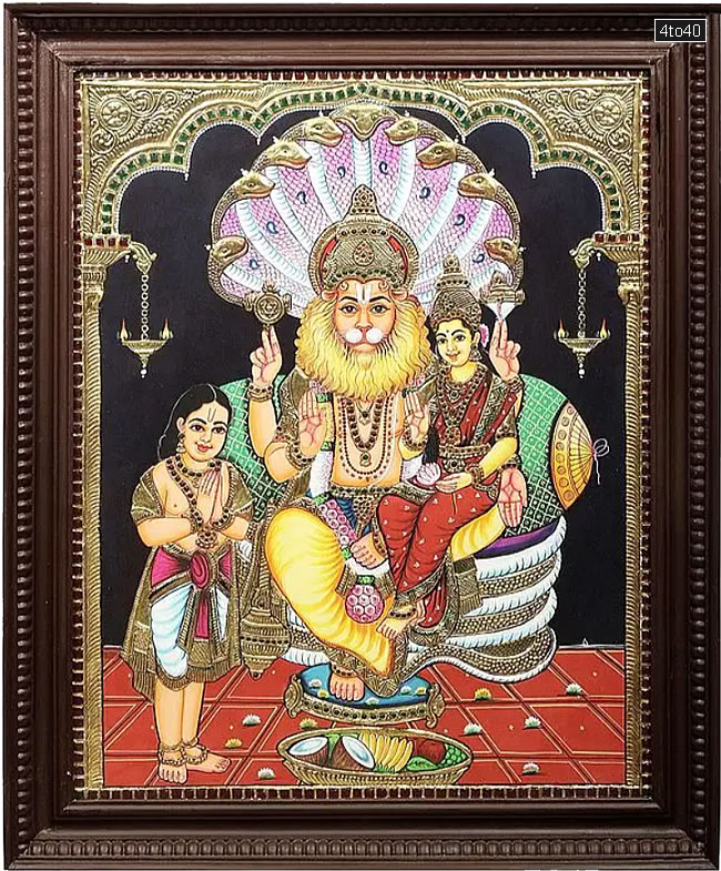 Lakshmi Narasimha with Bhakta Prahlad Tanjore Painting