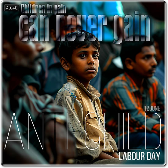 Children in pain - can never gain! - Anti-Child Labour Day Message Card