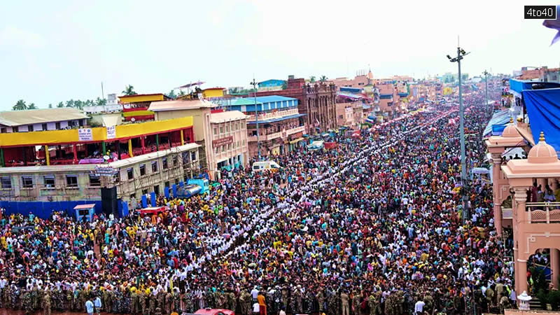 An aerial view of sea of devotees who gathered to take part in the Rath Yatra