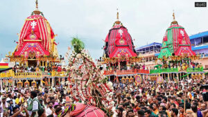 Devotees participate in the Rath Yatra of Lord Jagannath