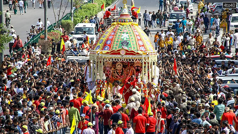 Devotees take part in the annual Rath Yatra of Lord Jagannath in New Delhi