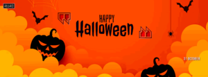 Happy Halloween spooky banner in paper cut style