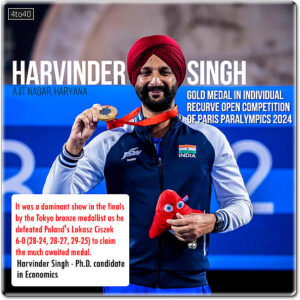 Indian para-archer Harvinder Singh won gold medal in the Men's Individual Recurve Open competition