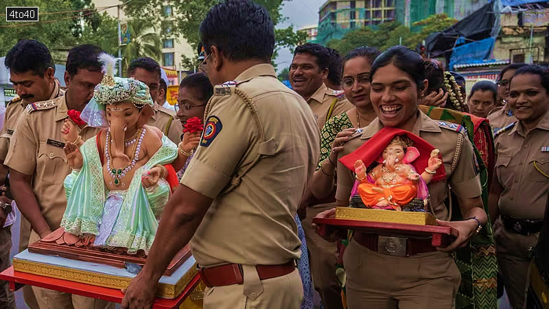 Police officers from Ghatkopar police station transported a Lord Ganesha idol