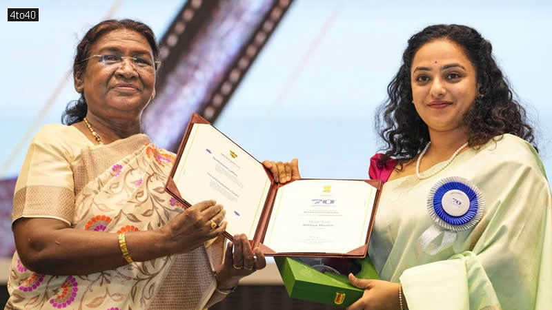 Actor Nithya Menen was named Best Actress in a Leading Role award for Thiruchitrambalam (Tamil)