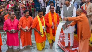 Uttar Pradesh Chief Minister Yogi Adityanath performs ritual during Chhath Puja