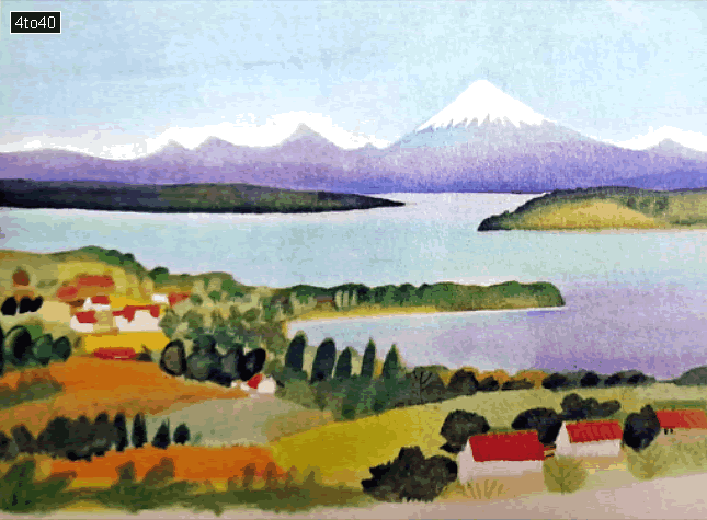 Lake Llanquihue lies below the snow capped Osorno Volcano is Chilean Andes