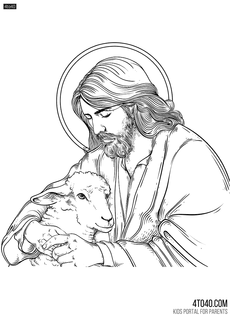 Hand drawn Jesus holding a lamb drawing illustration