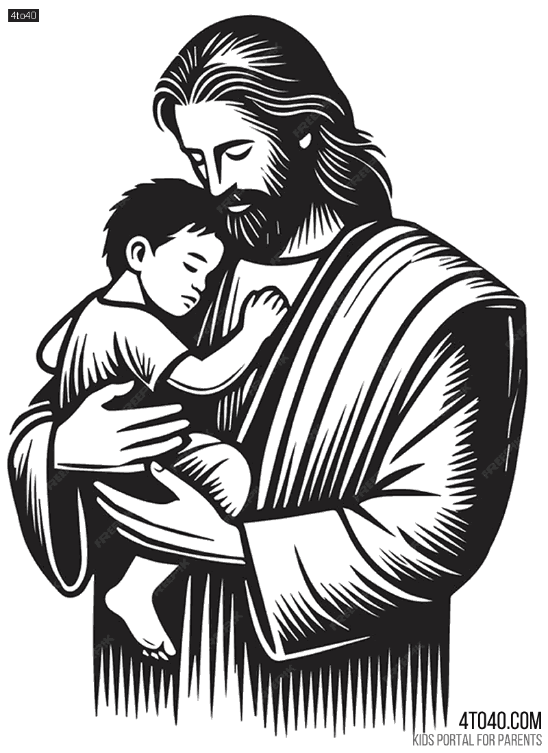 Jesus Christ holding a child coloring page