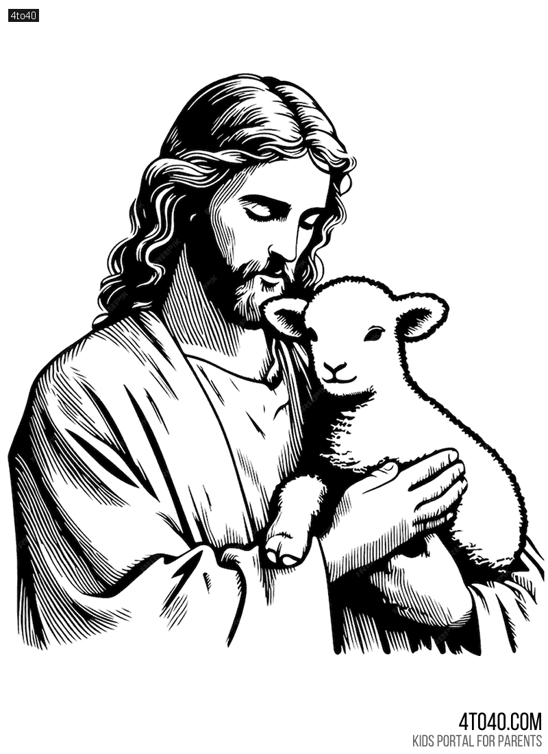 Jesus Holding a Lamb coloring page