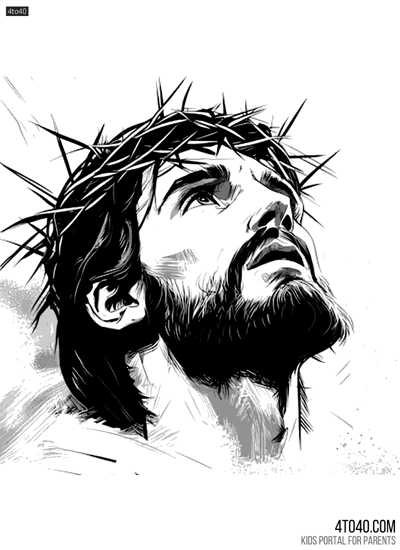 Sketch of Jesus Christ Wearing Crown of Thorns