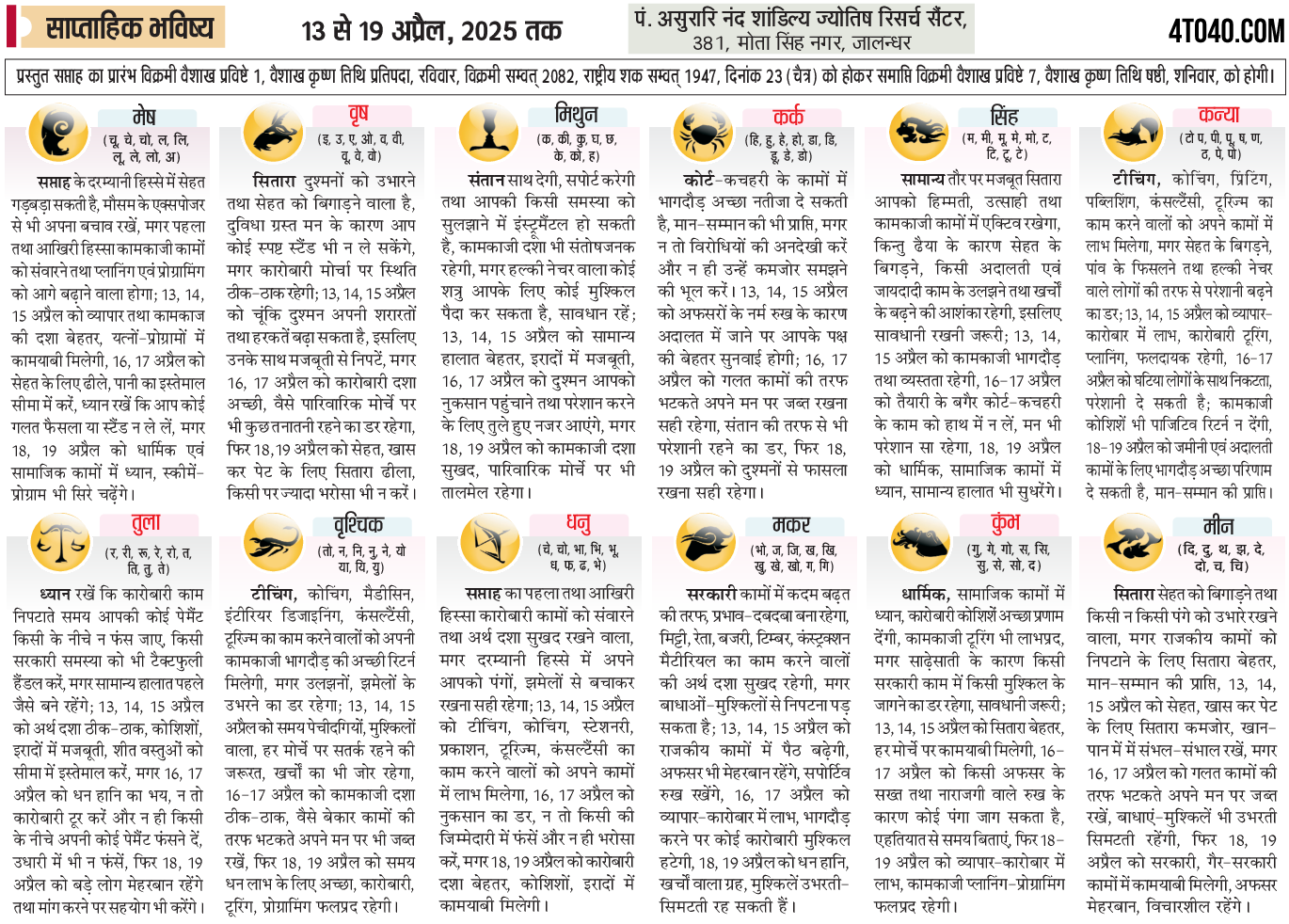 साप्ताहिक भविष्यफल 13 - 19 अप्रैल, 2025